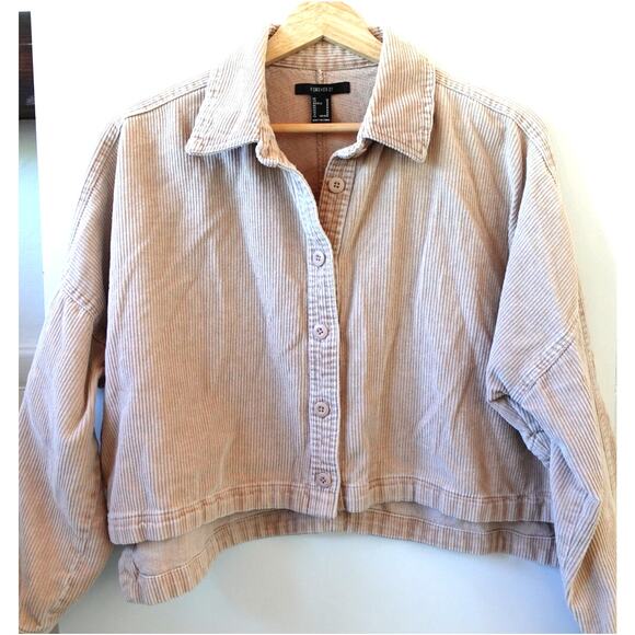 Forever 21 Jacket Womens Medium Beige Corduroy Button Up Oversized Shacket Shirt - Picture 1 of 8